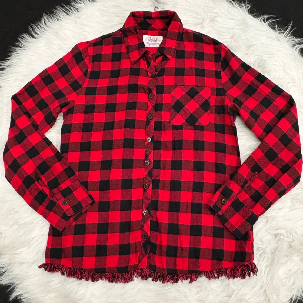 Justice Girl Red and Black Plaid Shirt Size 14